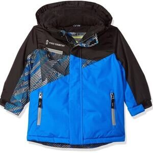 Free Country Boys Ski Snowboard Jacket XS 5/6 Blue Black Hooded Insulated